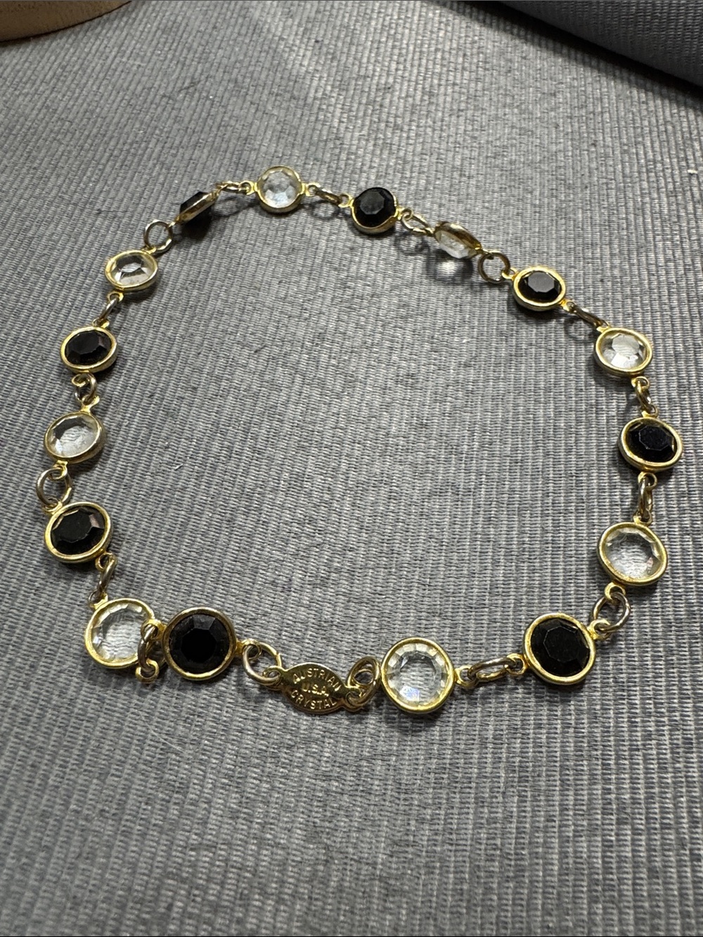 Vintage Gold-Tone Black and Clear Crystal Station Necklace